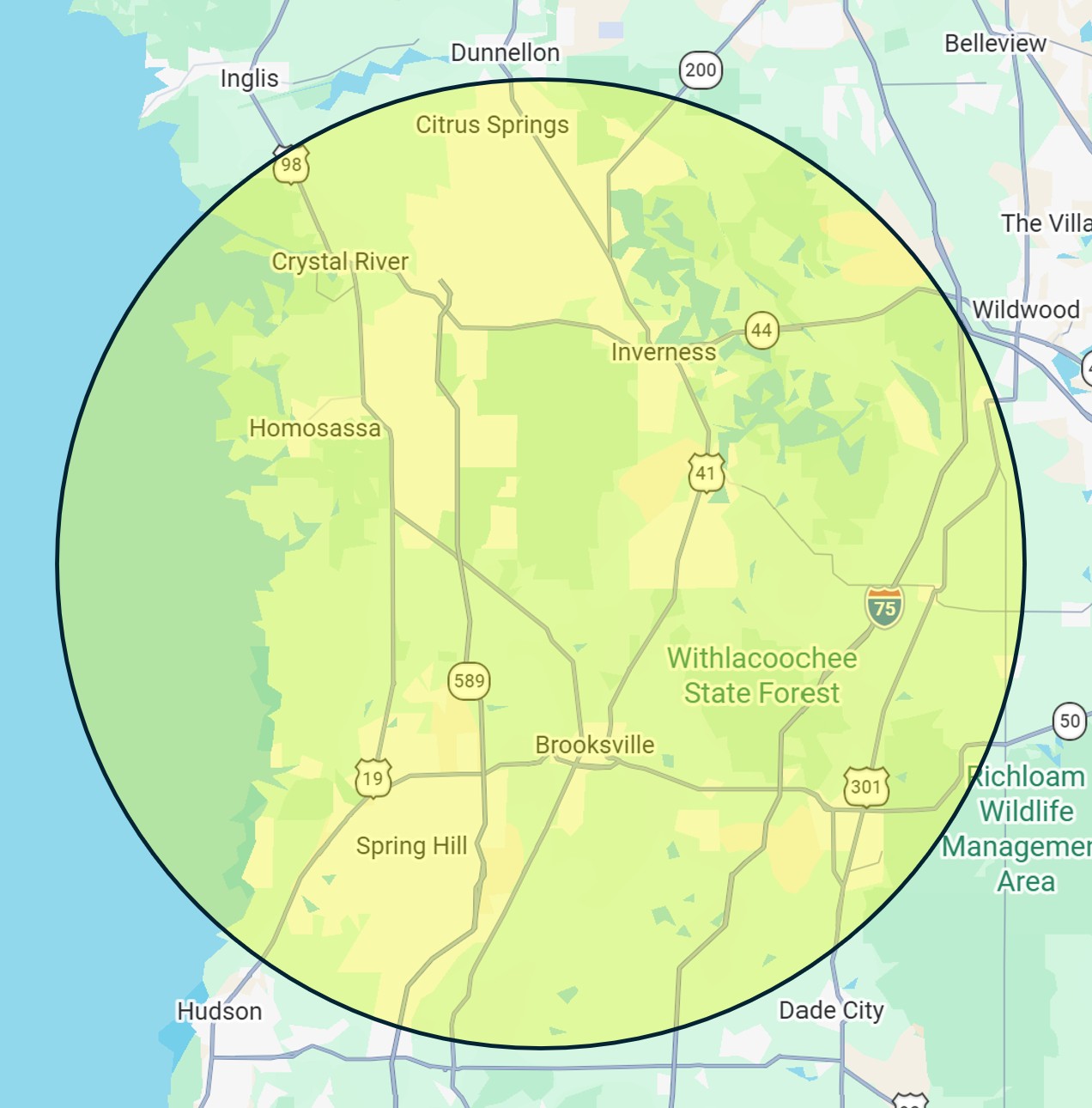 Nature Coast Tech Help service area map for Hernando and Citrus Counties